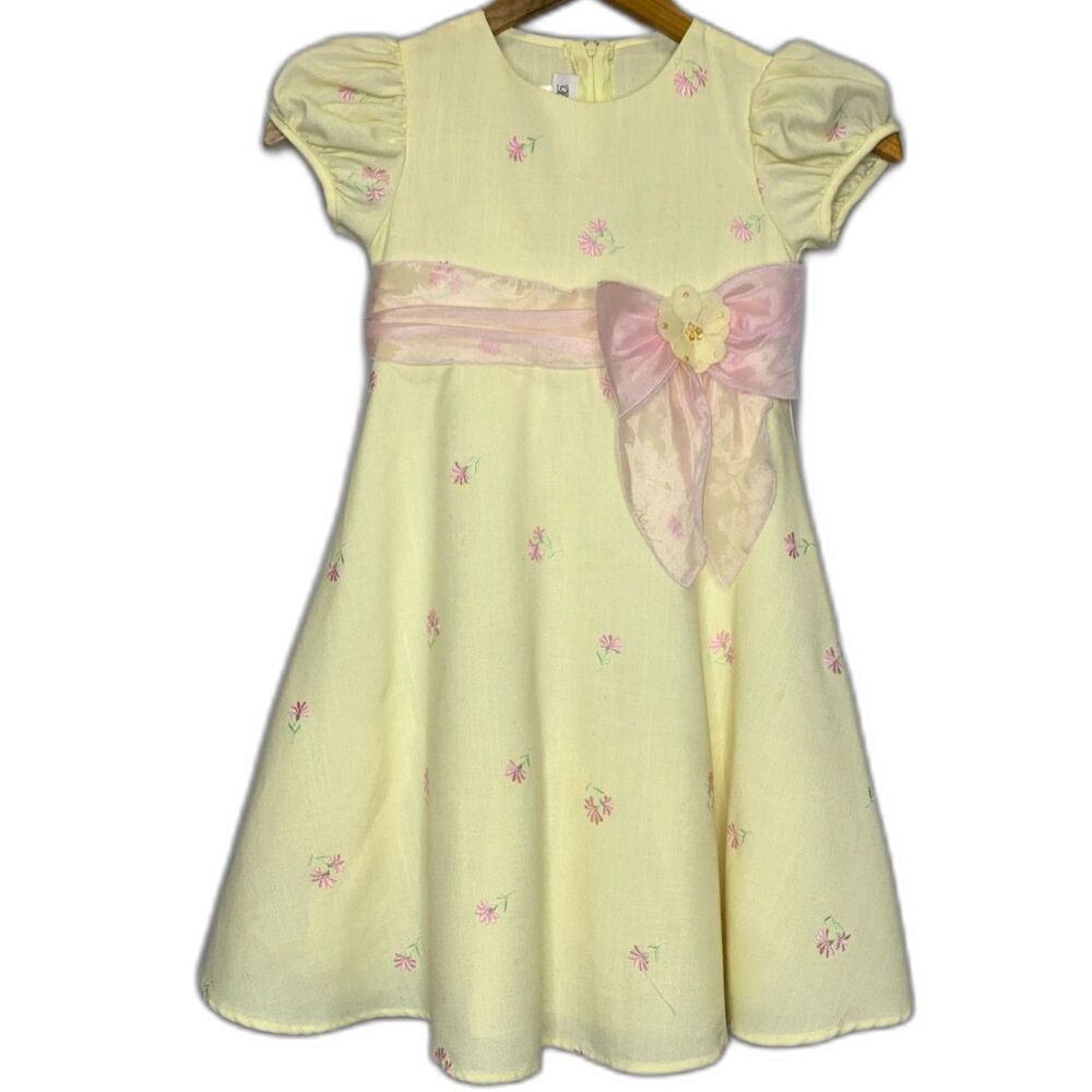Bonnie Jean Girls Yellow‎ Embroidered Dress Easter Wedding Party Twirling Size 5